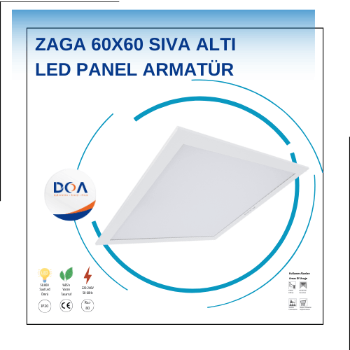 ZAGA 60X60 SIVA ALTI LED PANEL ARMATUR